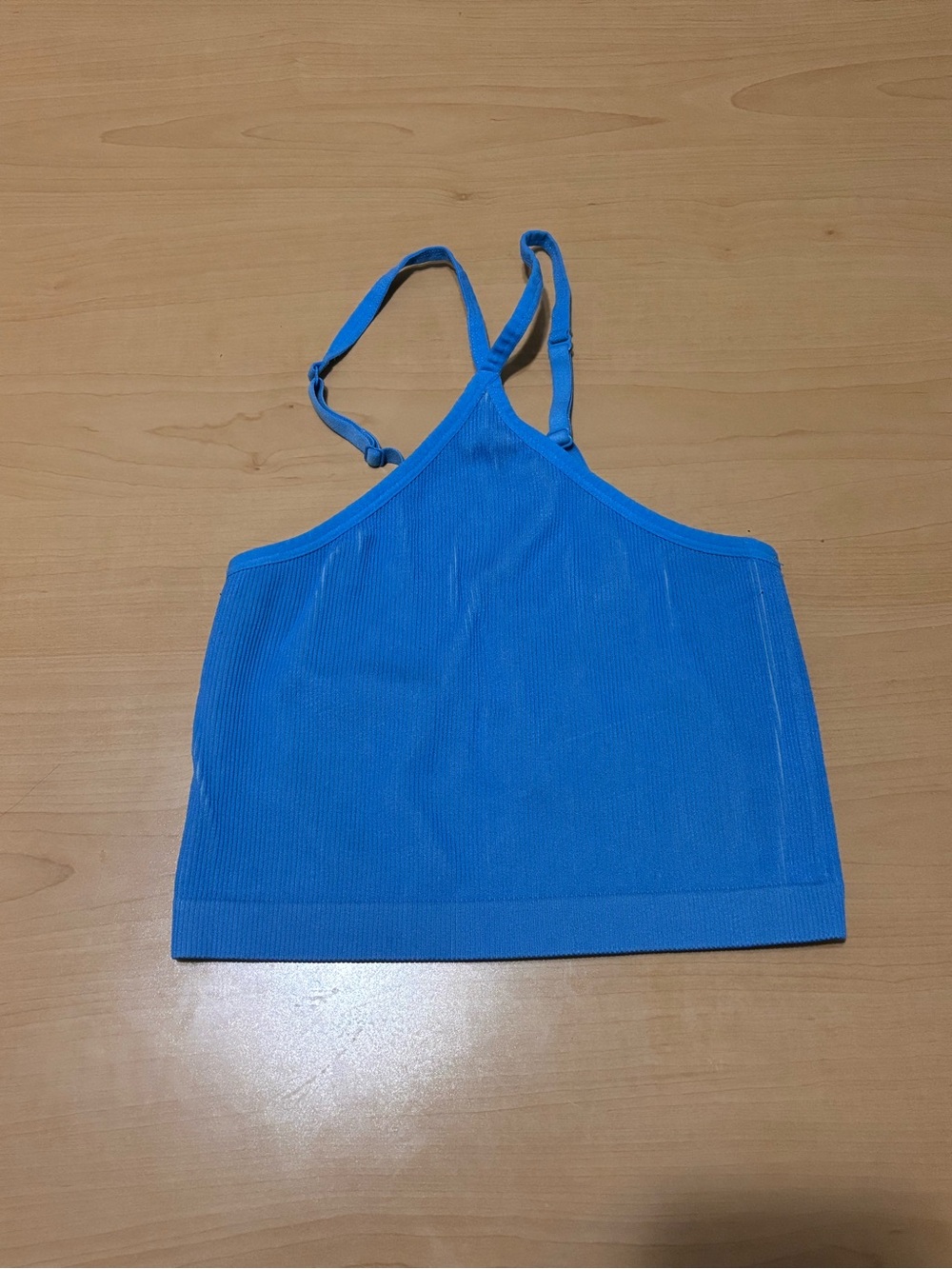 Blue Ribbed Halter Crop Top - Women